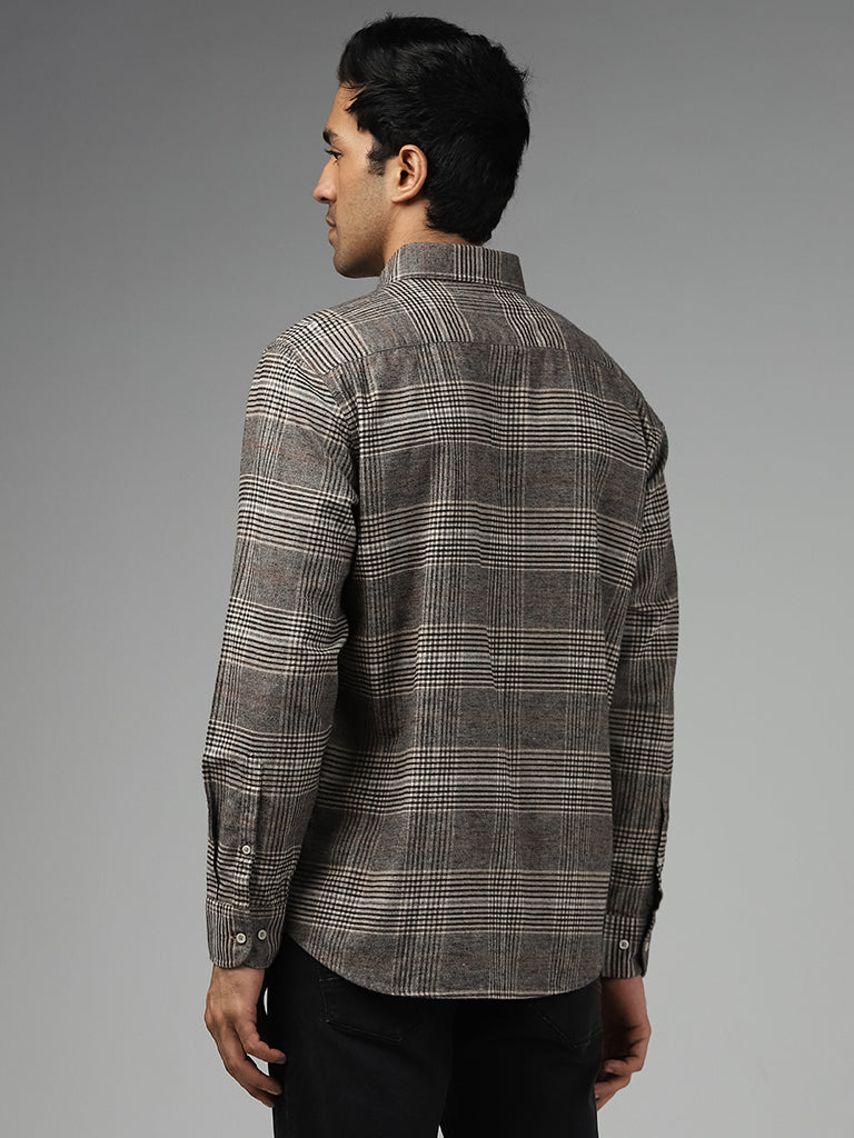 Ascot Grey Glen Plaid Checked Relaxed-Fit Shirt