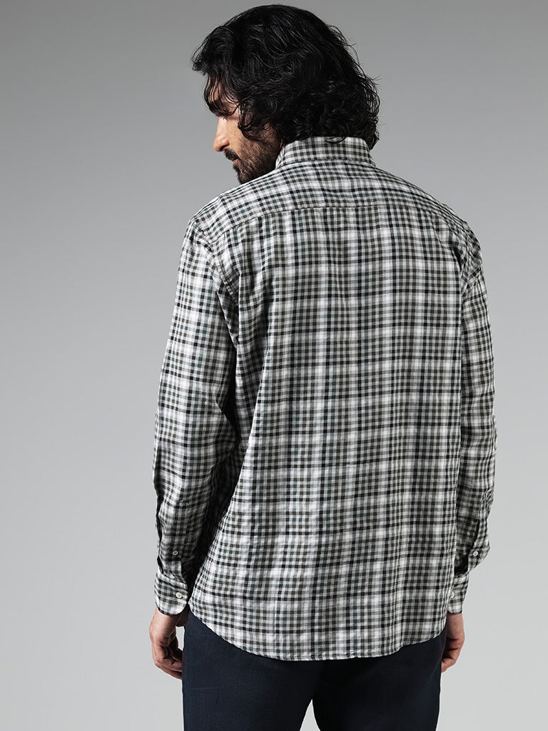 Ascot Light Grey Checked Cotton Blend Relaxed-Fit Shirt