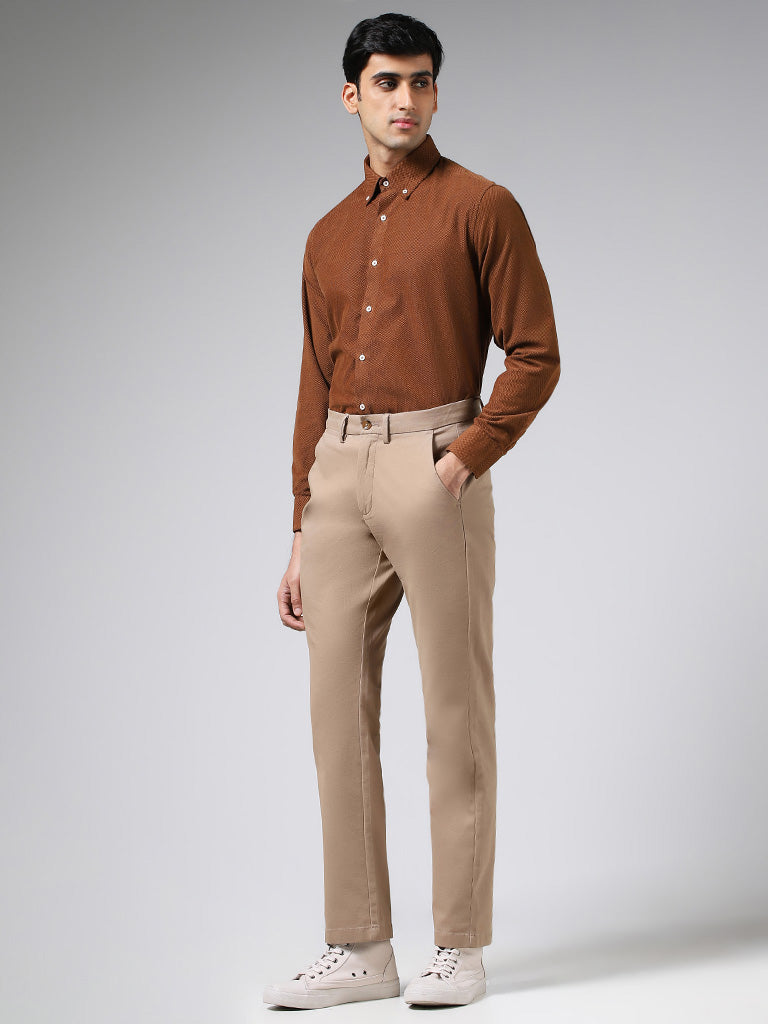 Ascot Tan Cotton Relaxed-Fit Dobby Shirt