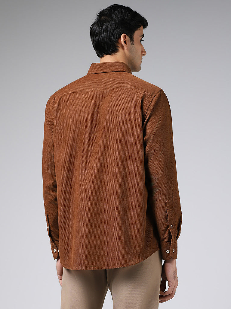 Ascot Tan Cotton Relaxed-Fit Dobby Shirt