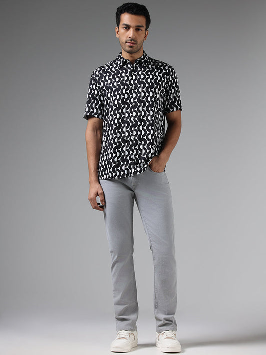 Ascot Black Printed Relaxed-Fit Shirt