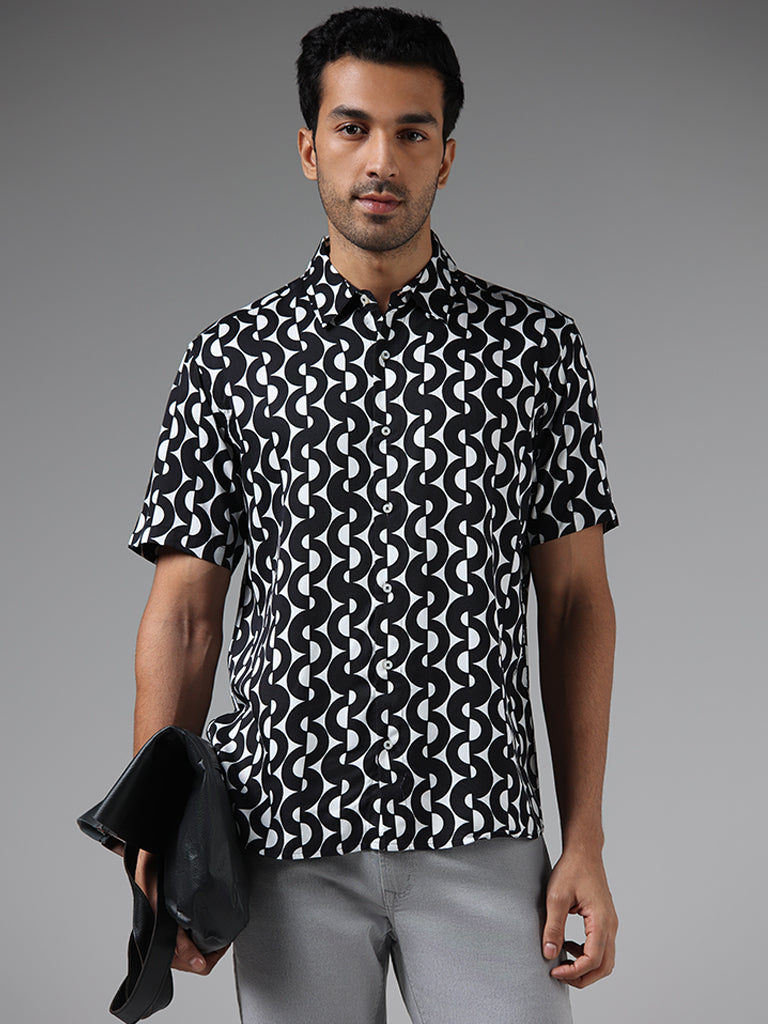 Ascot Black Printed Relaxed-Fit Shirt