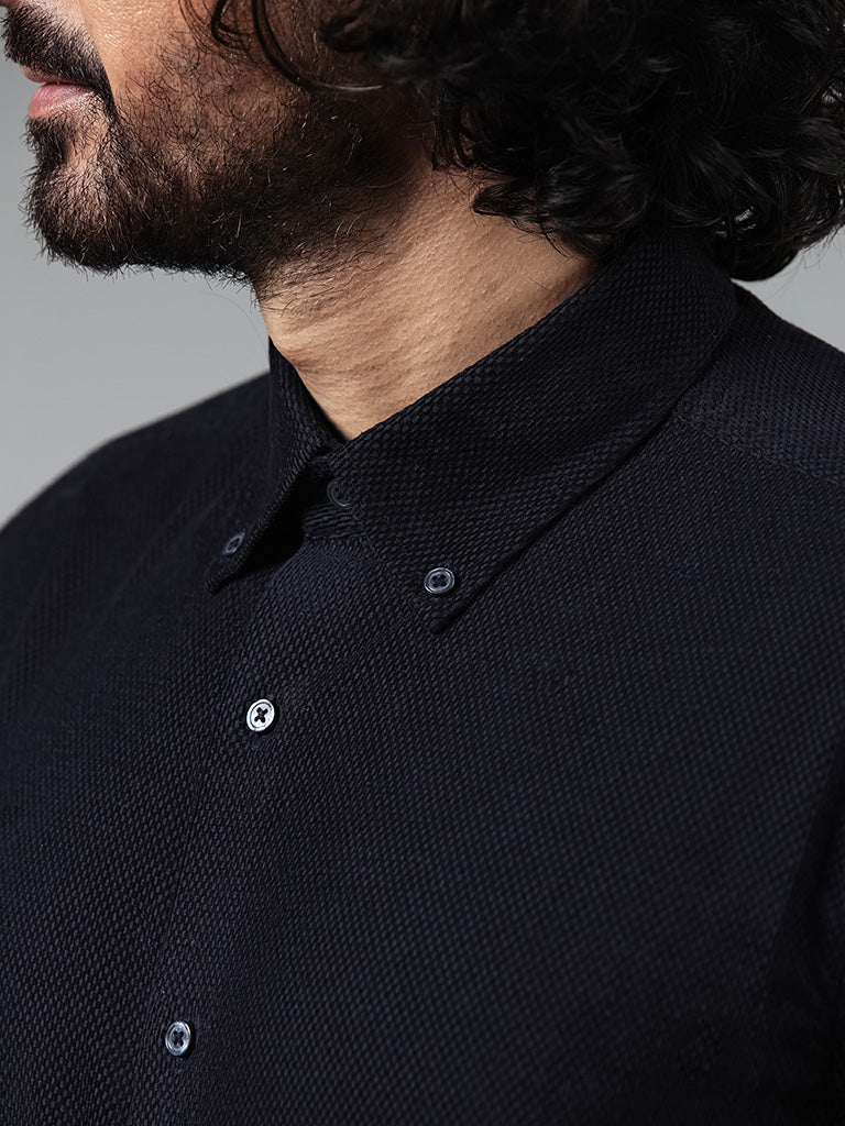 Ascot Navy Cotton Relaxed-Fit Shirt