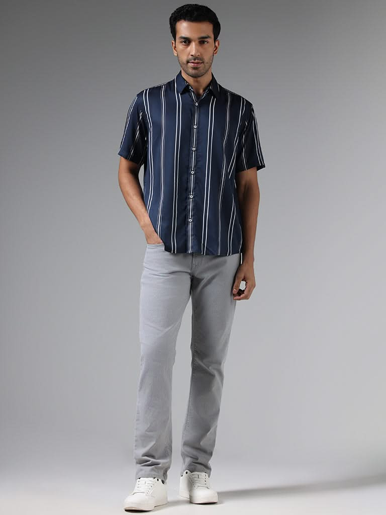 Ascot Navy Striped Relaxed-Fit Shirt