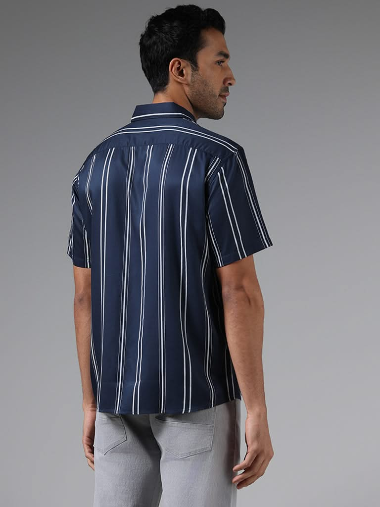 Ascot Navy Striped Relaxed-Fit Shirt