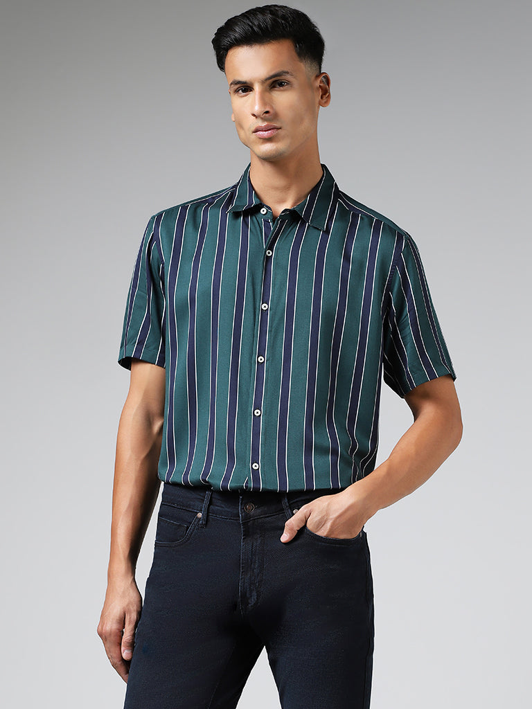 Ascot Green Striped Relaxed-Fit Shirt