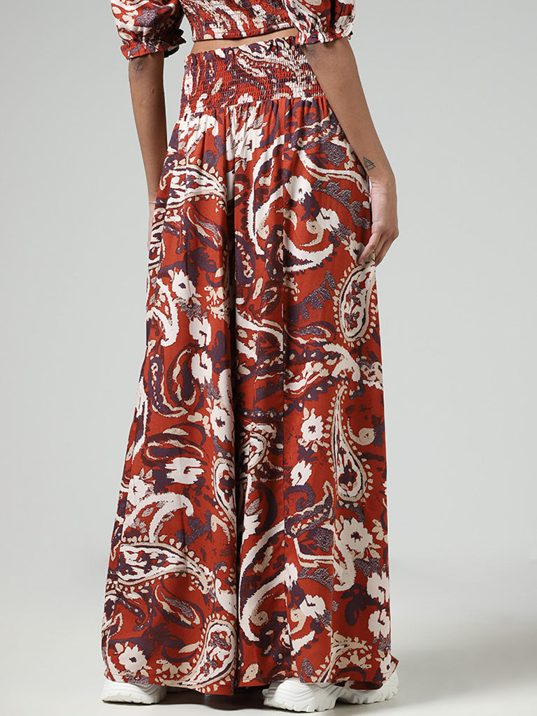 Bombay Paisley Rust Paisley Printed Smocked Maxi Skirt