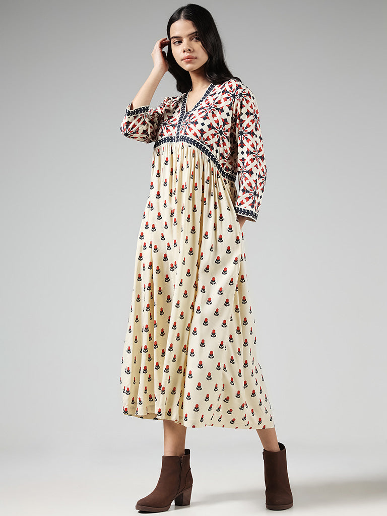 Bombay Paisley Cream Printed Cotton Dress