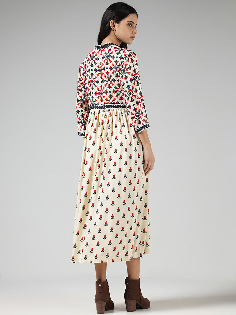 Bombay Paisley Cream Printed Cotton Dress