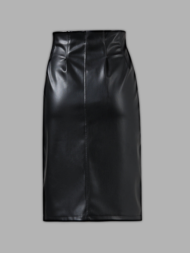 Nuon Black Leather Skirt