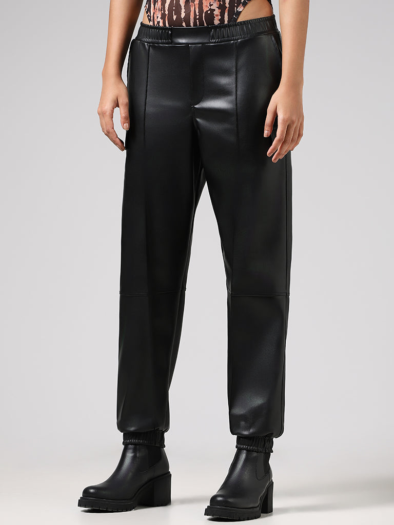 Nuon Black Leather Cargo Joggers