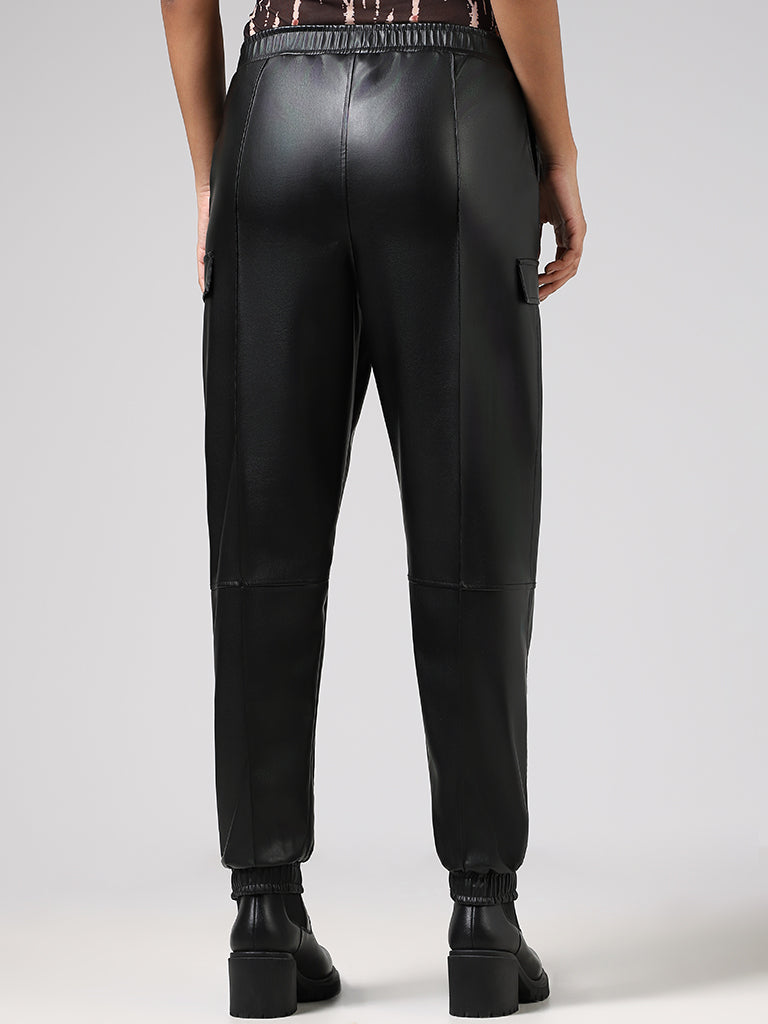 Nuon Black Leather Cargo Joggers