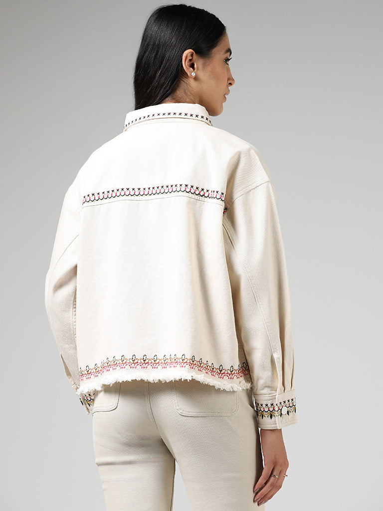 LOV Beige Embroidered Denim Jacket