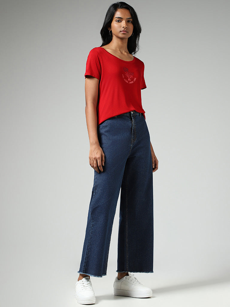 LOV Dark Blue Wide Leg - Fit High - Rise Jeans