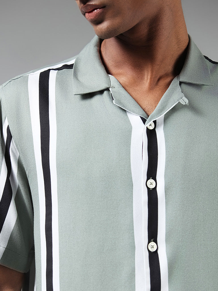 Nuon Green Striped Relaxed-Fit Shirt