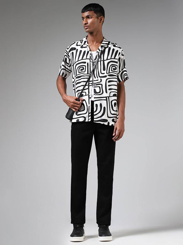 Nuon Off White Abstract Printed Relaxed-Fit Shirt