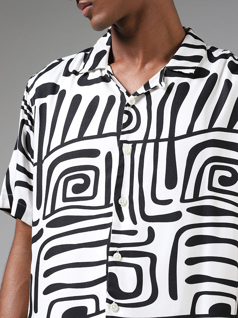 Nuon Off White Abstract Printed Relaxed-Fit Shirt