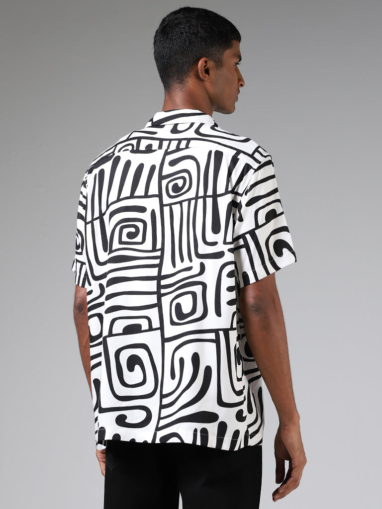 Nuon Off White Abstract Printed Relaxed-Fit Shirt