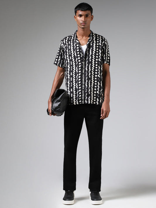 Nuon Black Abstract Printed Relaxed-Fit Shirt