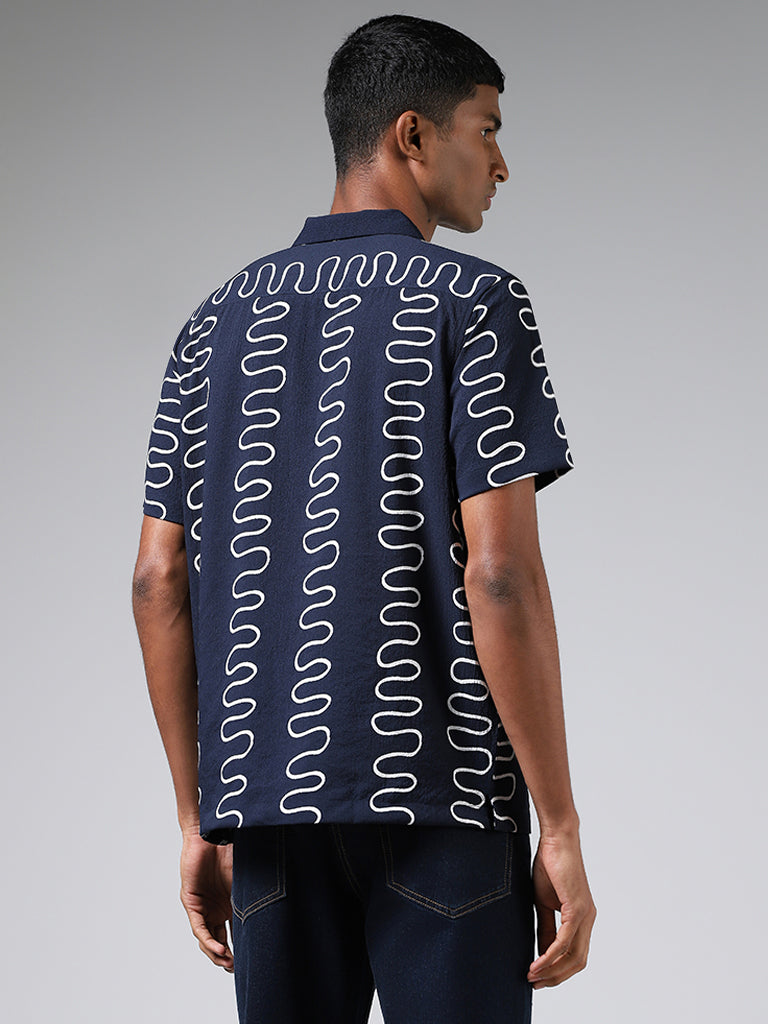 Nuon Navy Printed Resort-Fit Shirt