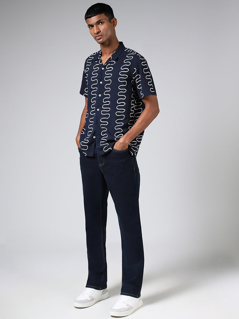 Nuon Navy Printed Resort-Fit Shirt