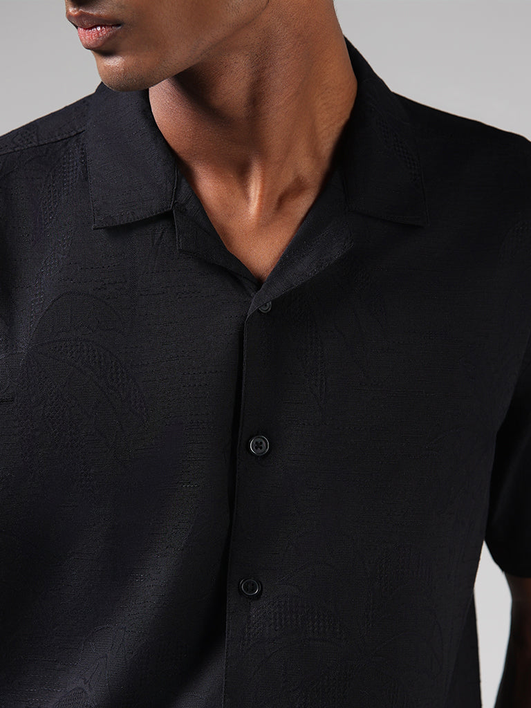 Nuon Black Textured Cotton Blend Shirt