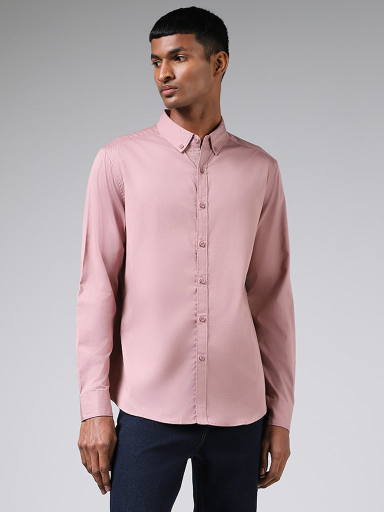 Nuon Dusty Pink Cotton Slim-Fit Shirt