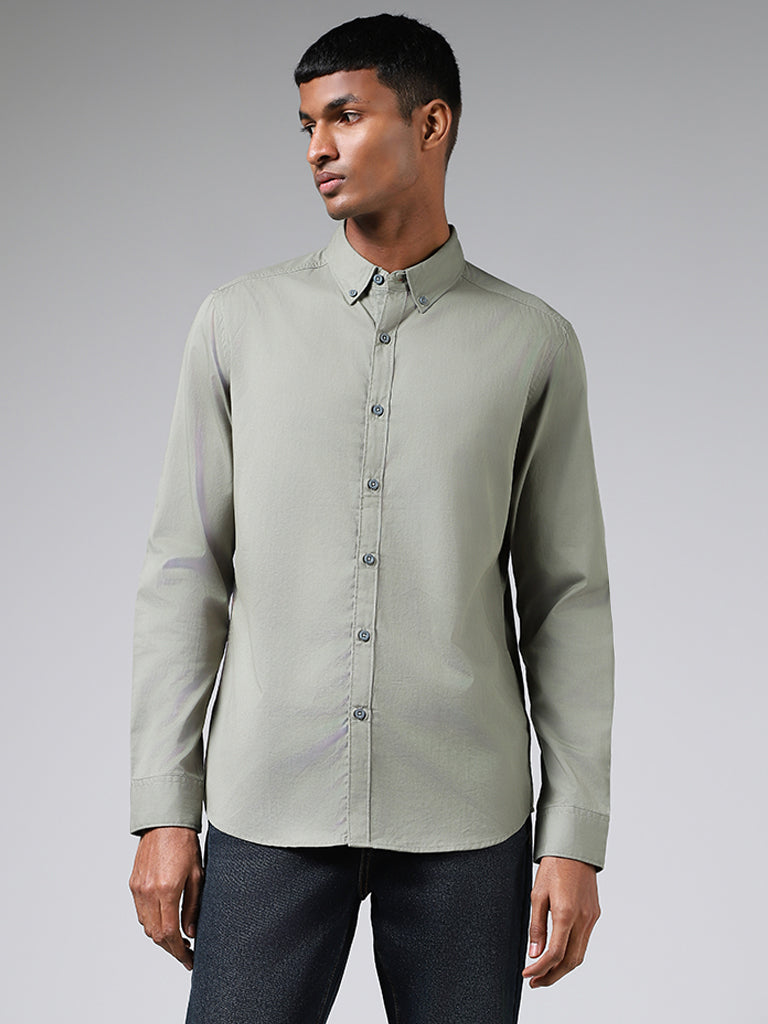 Nuon Olive Cotton Slim-Fit Shirt