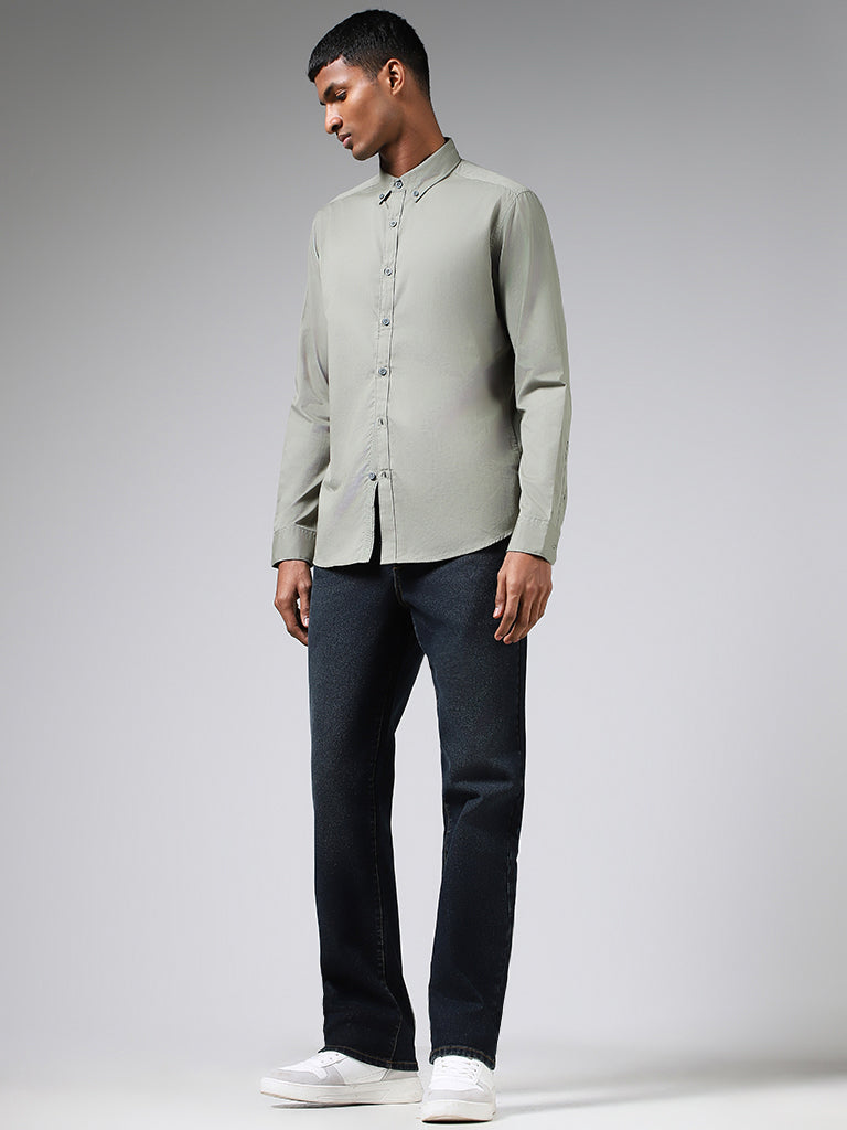 Nuon Olive Cotton Slim-Fit Shirt