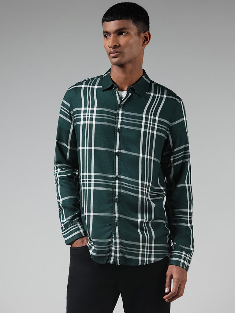 Nuon Green Checked Slim-Fit Shirt