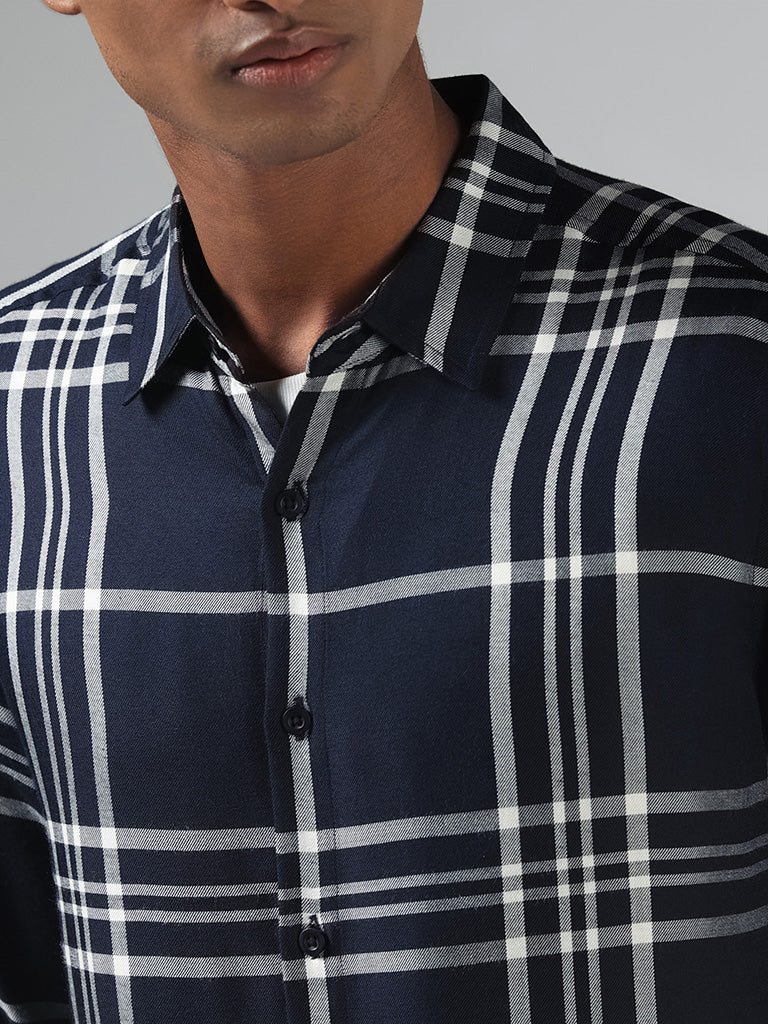 Nuon Navy Checked Slim-Fit Shirt