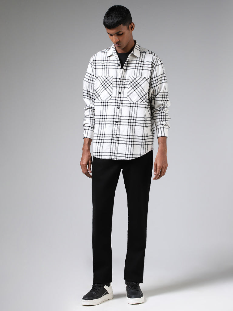 Nuon White Checked Relaxed-Fit Shirt