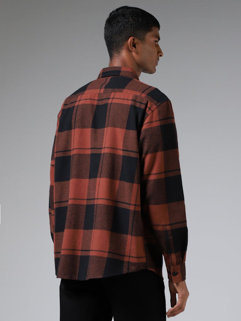 Nuon Brown Buffalo Plaid Checked Relaxed-Fit Shirt