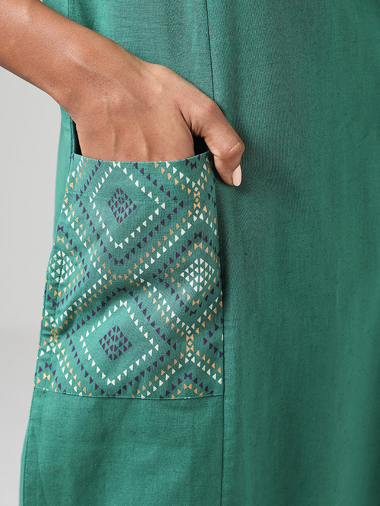 Utsa Aqua Green Geometric Printed Straight Kurta