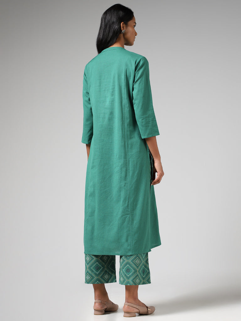 Utsa Aqua Green Geometric Printed Straight Kurta