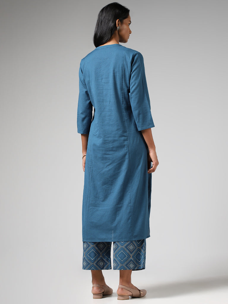 Utsa Blue Geometric Printed Straight Kurta