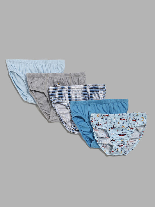 Y&F Kids Multicolour Ahoy Printed Briefs - Pack of 5