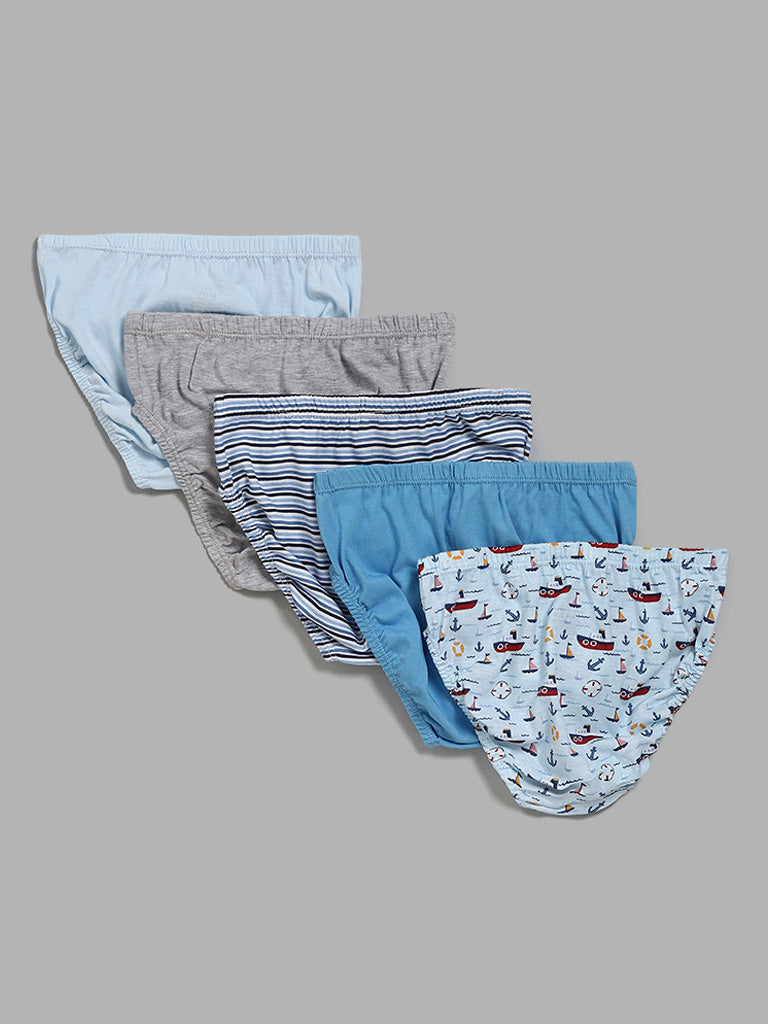 Y&F Kids Multicolour Ahoy Printed Briefs - Pack of 5