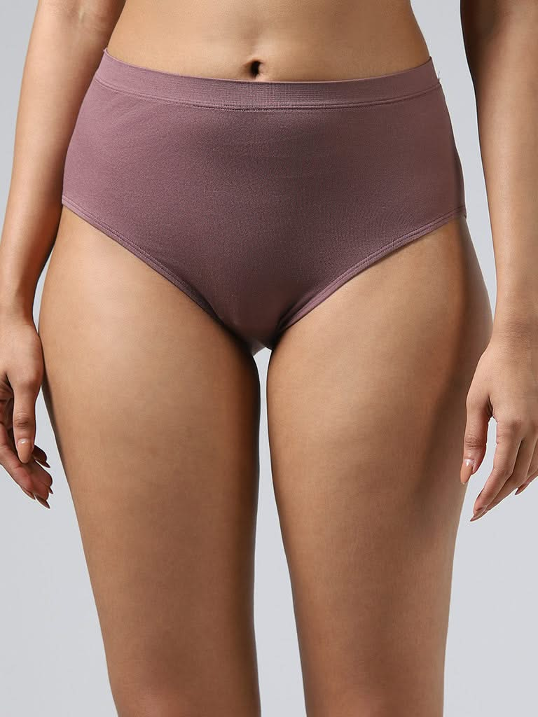 Wunderlove Solid Taupe Cotton Blend Seamless Full Brief