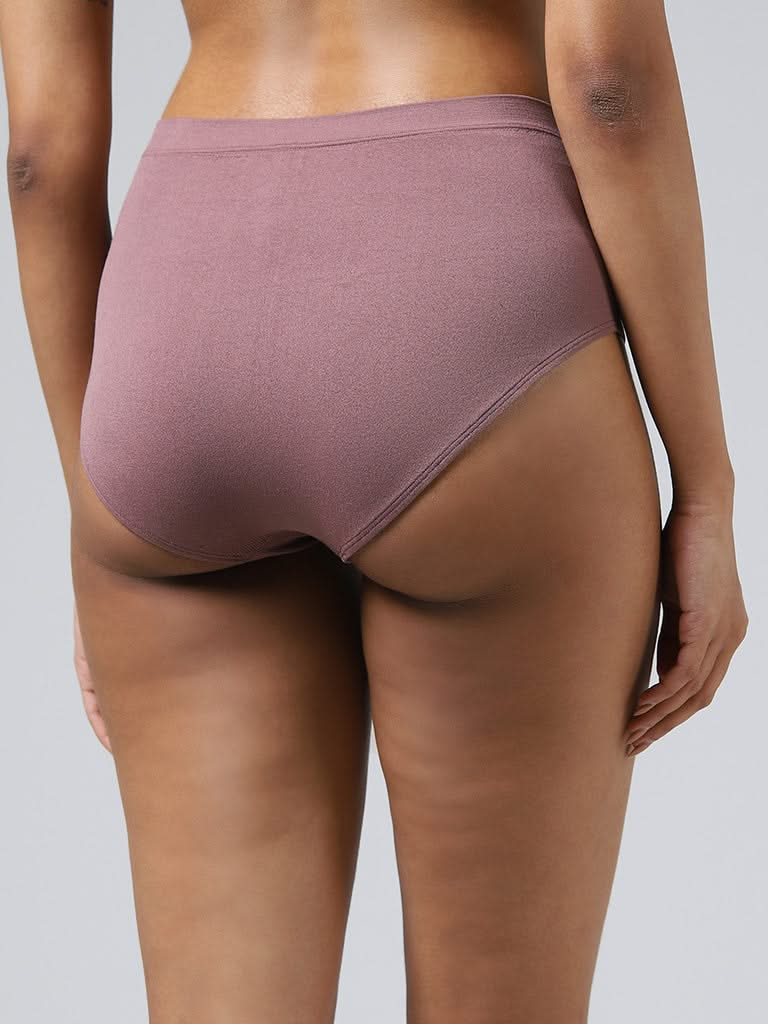 Wunderlove Solid Taupe Cotton Blend Seamless Full Brief