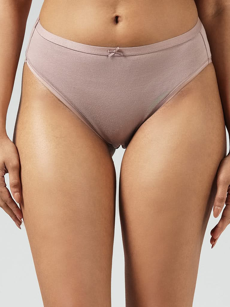 Wunderlove Light Taupe Cotton Blend High Leg Briefs - Pack of 3