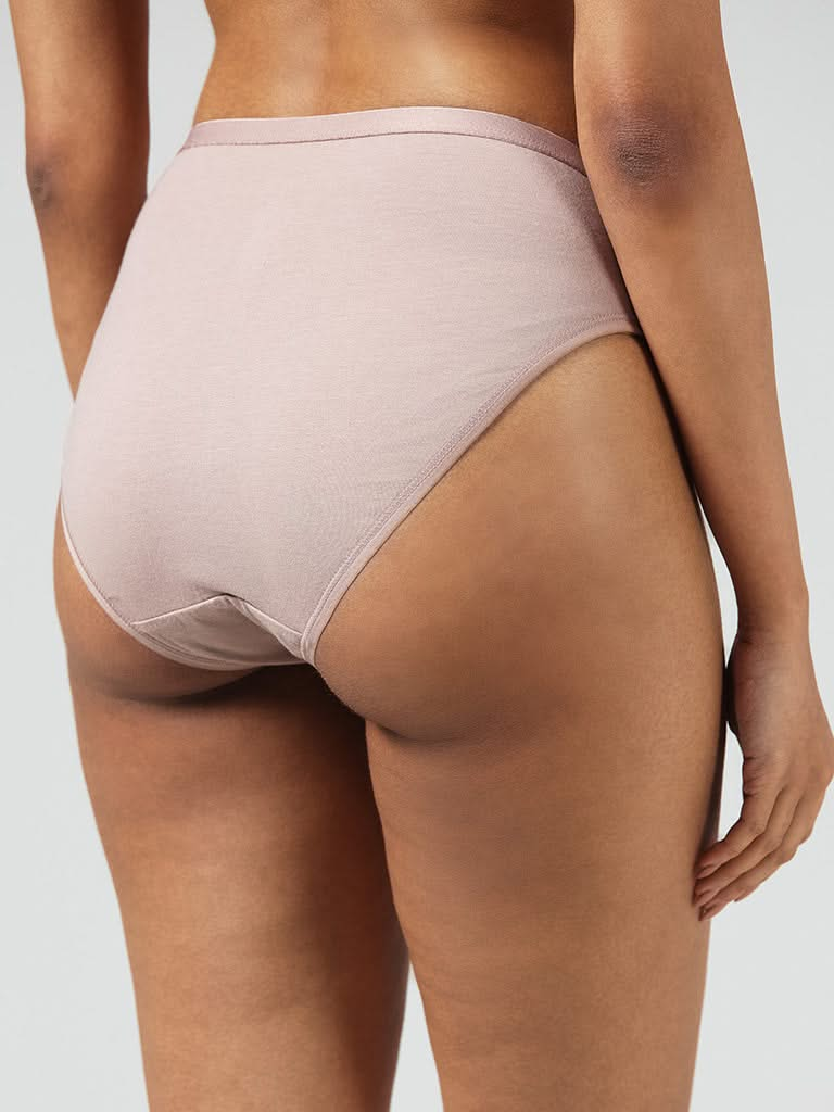 Wunderlove Light Taupe Cotton Blend High Leg Briefs - Pack of 3