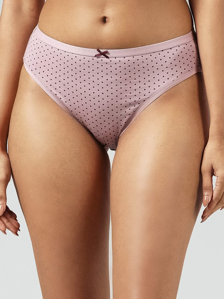 Wunderlove Light Pink Polka Dot Cotton Blend High Leg Briefs - Pack of 3