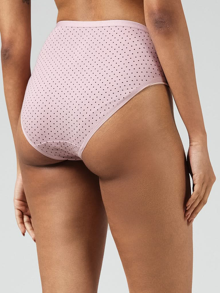 Wunderlove Light Pink Polka Dot Cotton Blend High Leg Briefs - Pack of 3