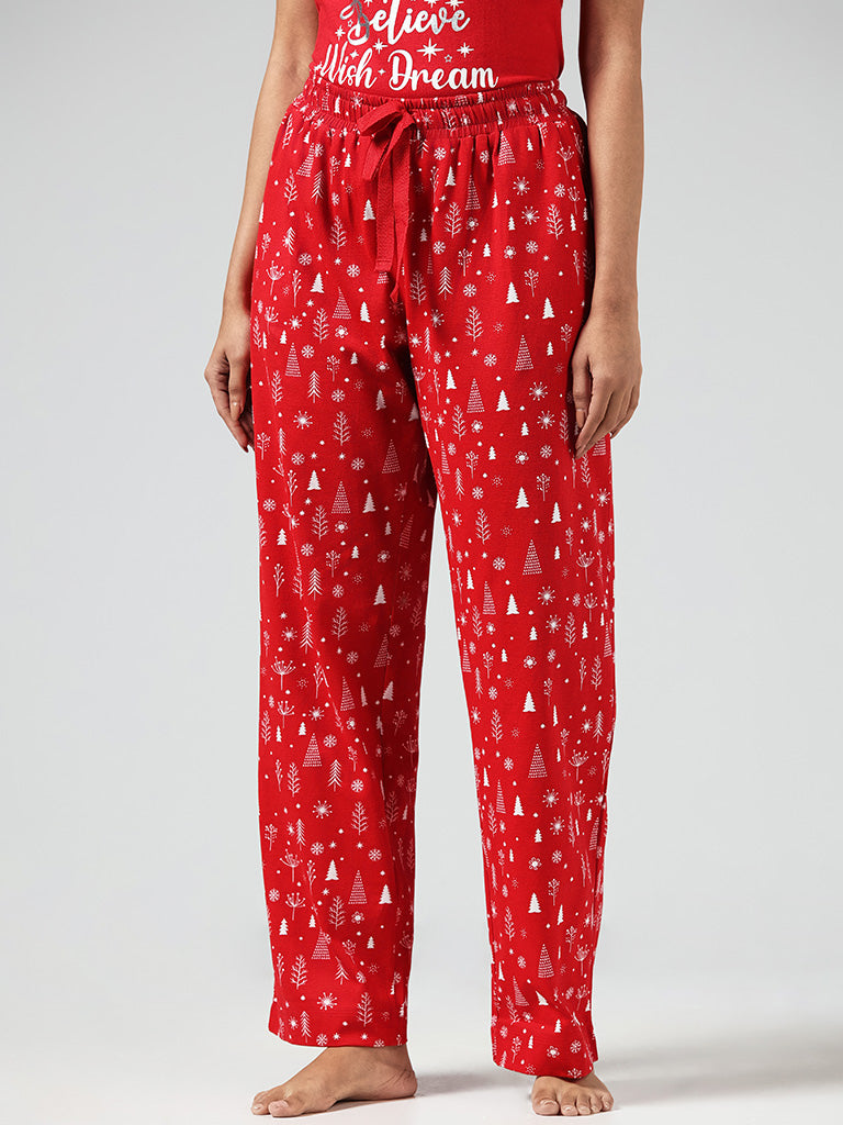 Wunderlove Red Printed Cotton Pyjamas