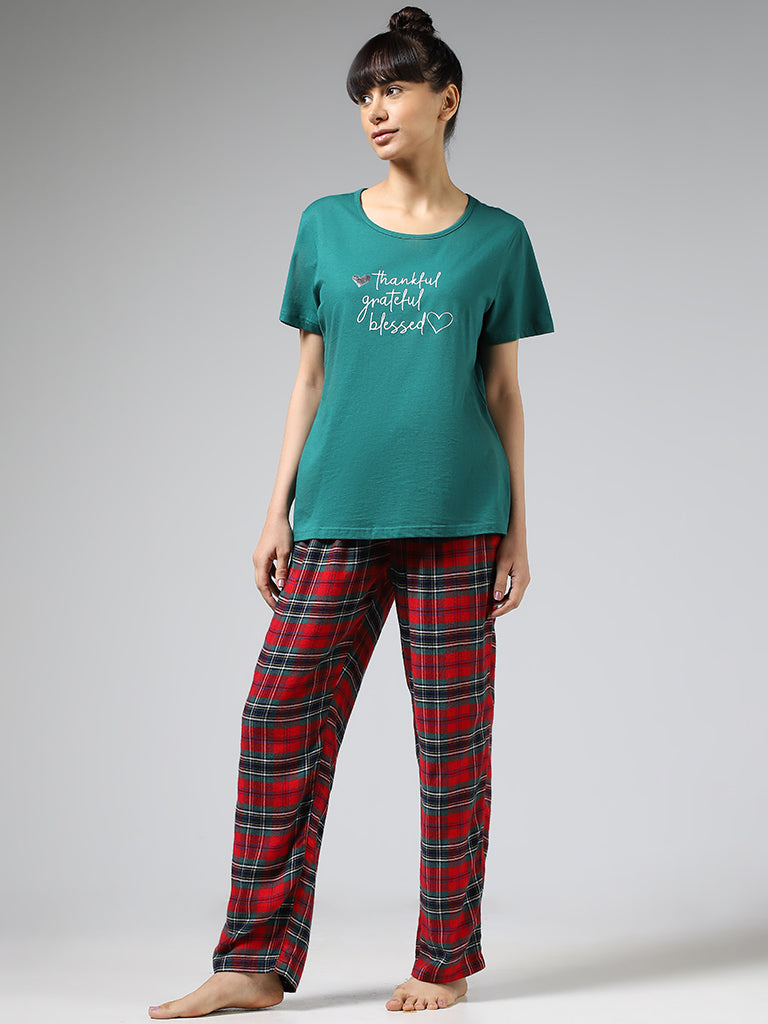 Wunderlove Red Plaid Checked Pyjamas