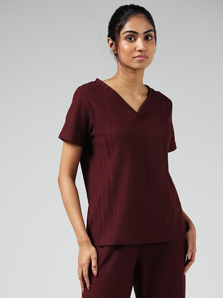 Wunderlove Wine Self Textured Top