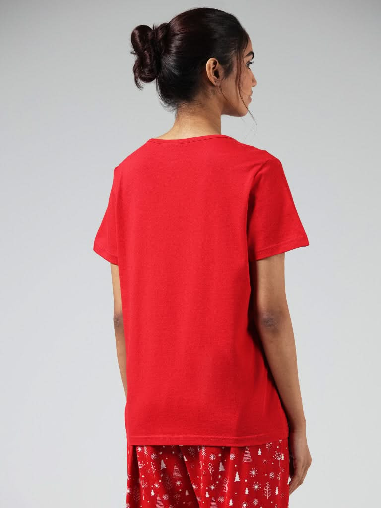 Wunderlove Red Typographic Printed Cotton Top