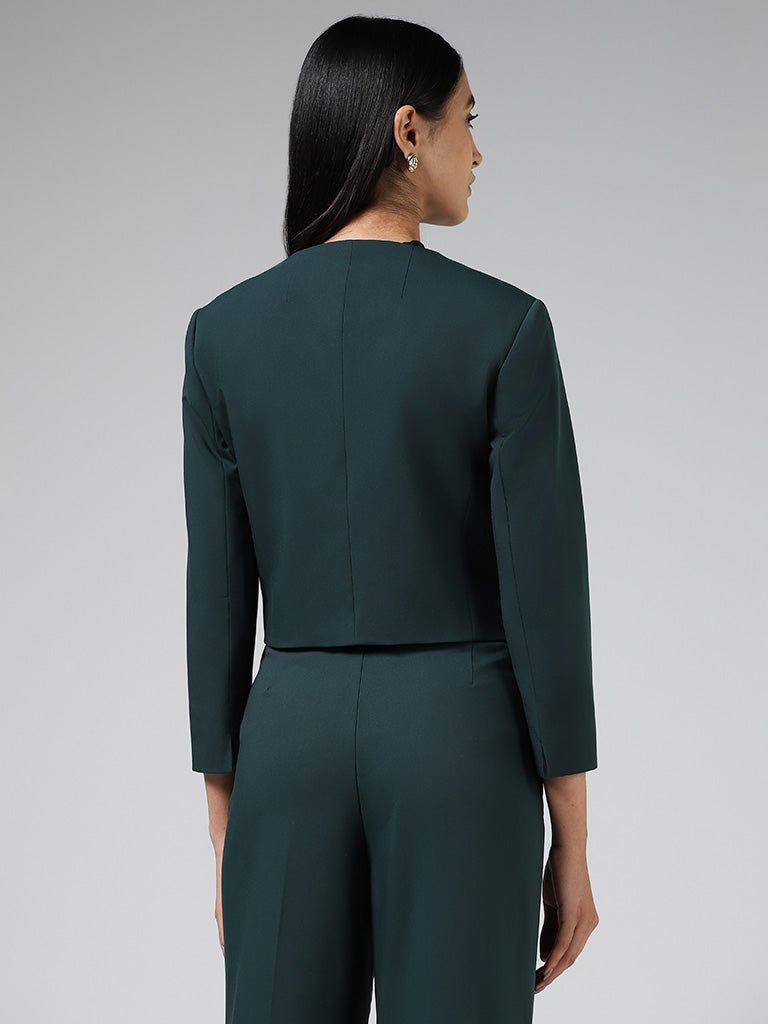 Wardrobe Solid Emerald Green Crop Jacket