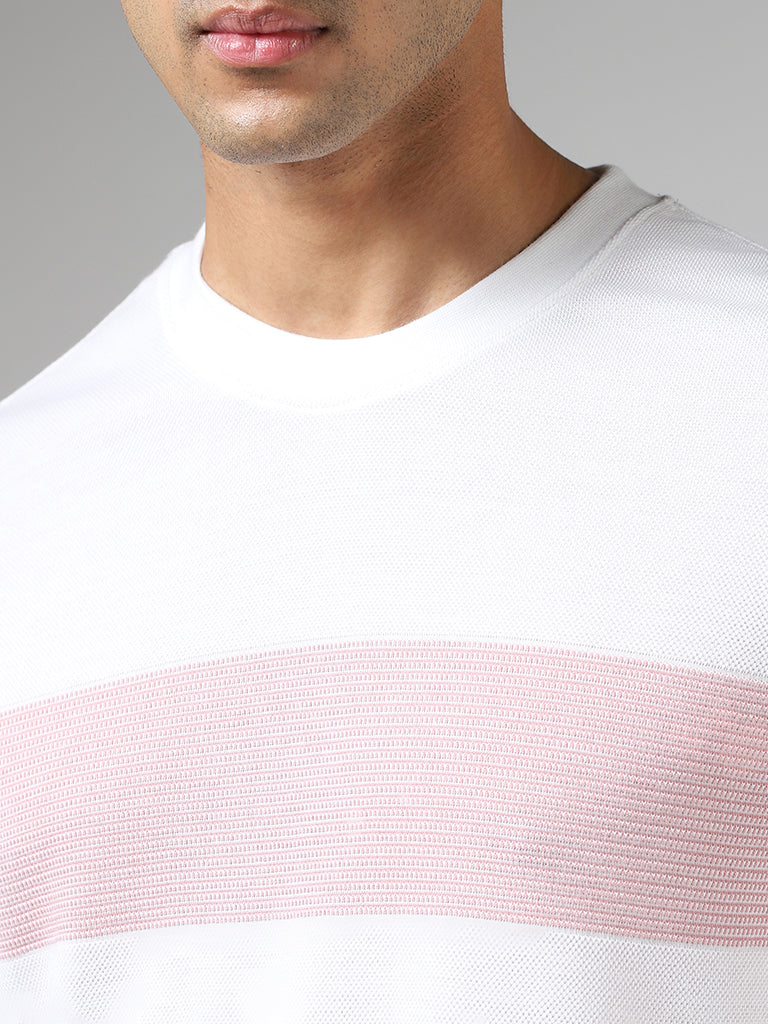 WES Lounge White & Pink Striped Cotton Blend Relaxed-Fit T-Shirt